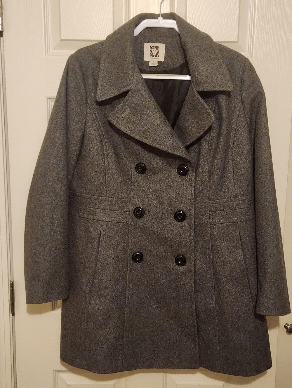 Anne Klein Charcoal Gray Women XL Double-Breasted Wool Blend Peacoat